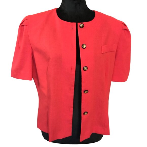 Worthington Pleated Short-Sleeved Jacket: Vintage 80s Red Blazer, Size 12P - Picture 1 of 10